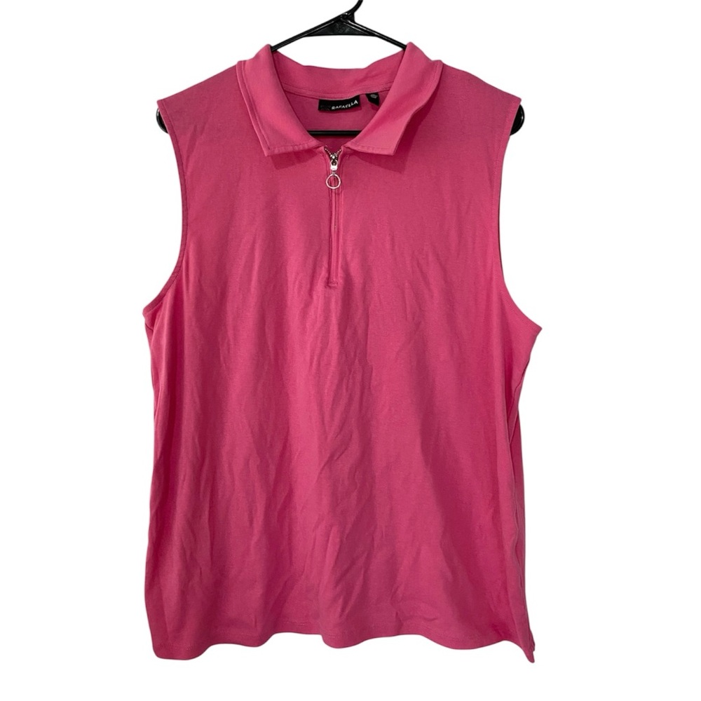 Rafaella Pink Collared Quarter Zip Sleeveless Top